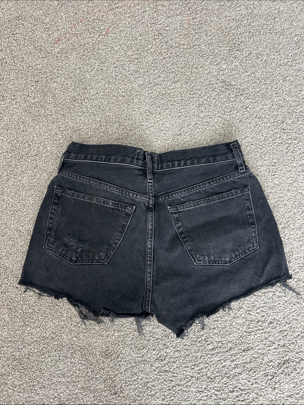 Agolde Black High-Rise Button-Fly Distressed Denim Shorts - Picture 2 of 2